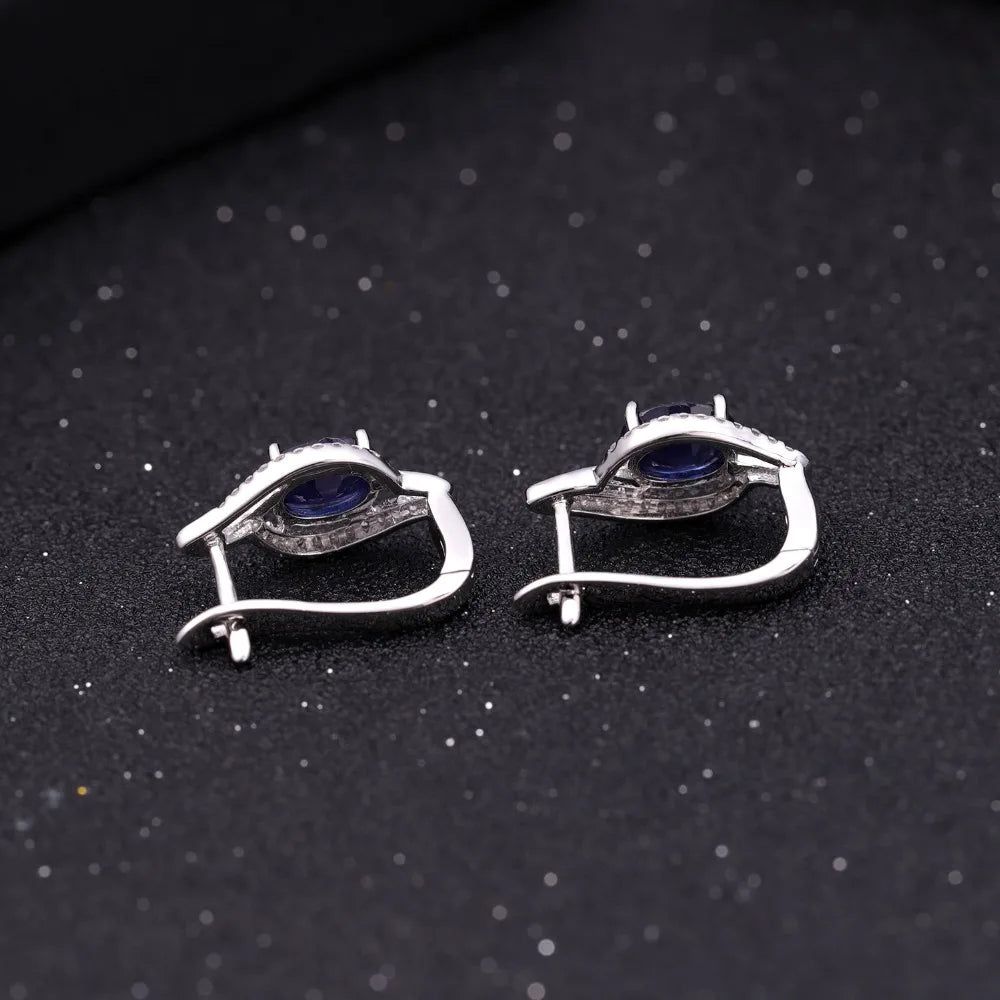 3.32Ct Natural Blue Sapphire Earrings 925 Sterling Silver