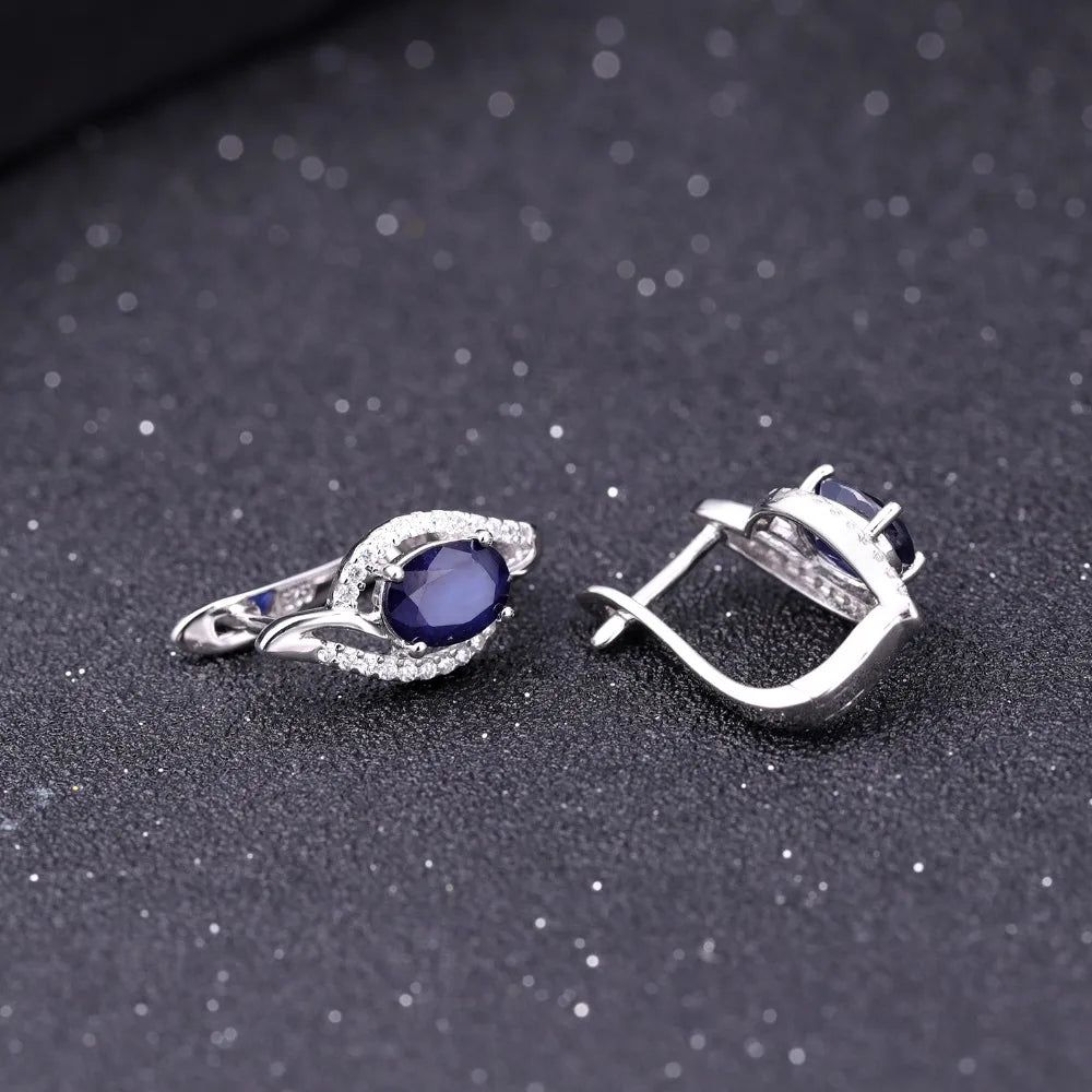 3.32Ct Natural Blue Sapphire Earrings 925 Sterling Silver