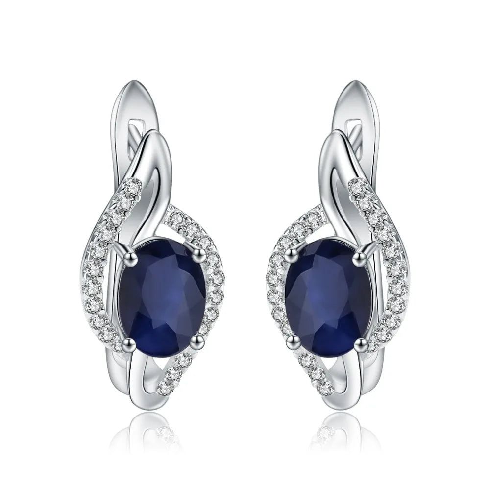 3.32Ct Natural Blue Sapphire Earrings 925 Sterling Silver