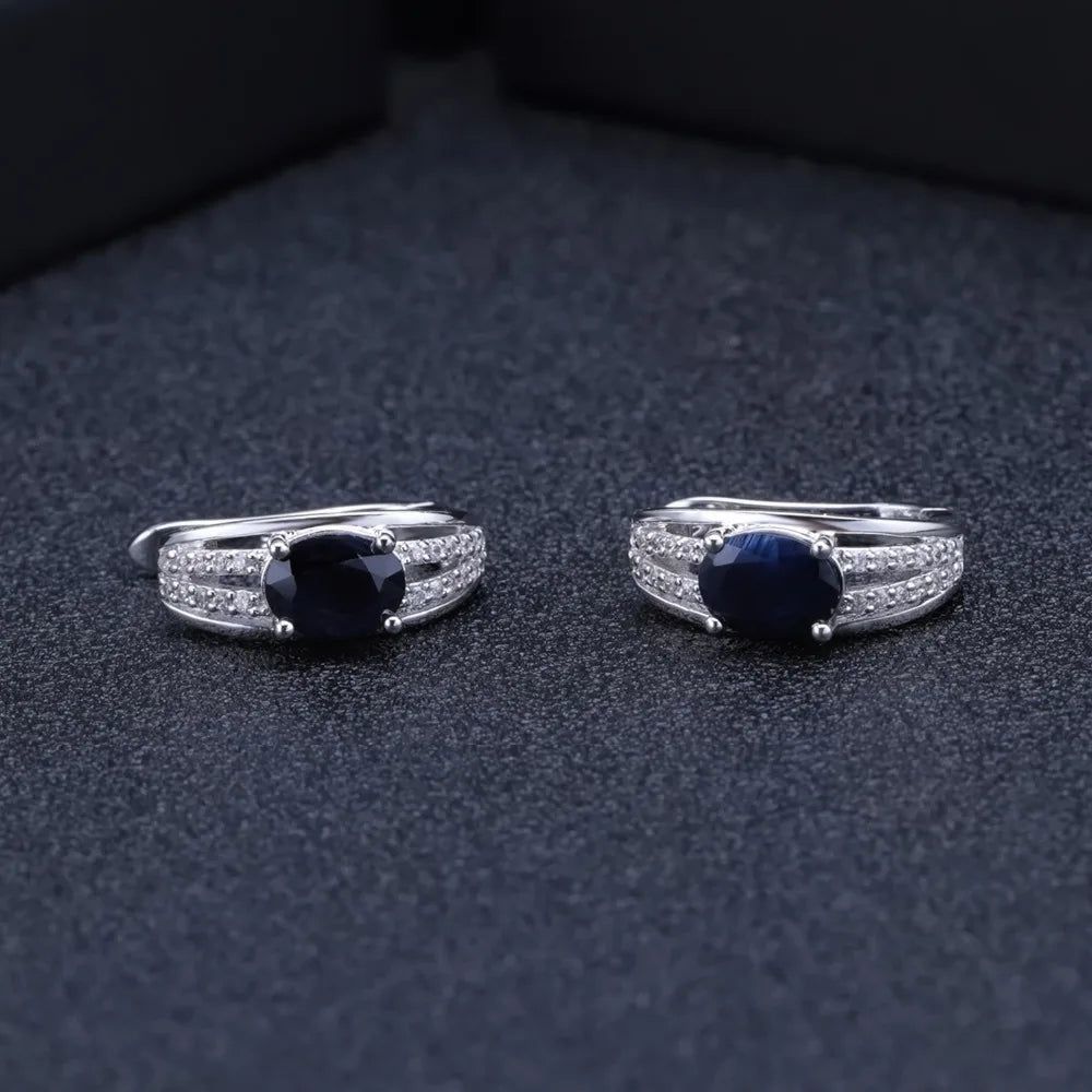 3.32Ct Natural Blue Sapphire Gemstone Earrings 925 Sterling Silver