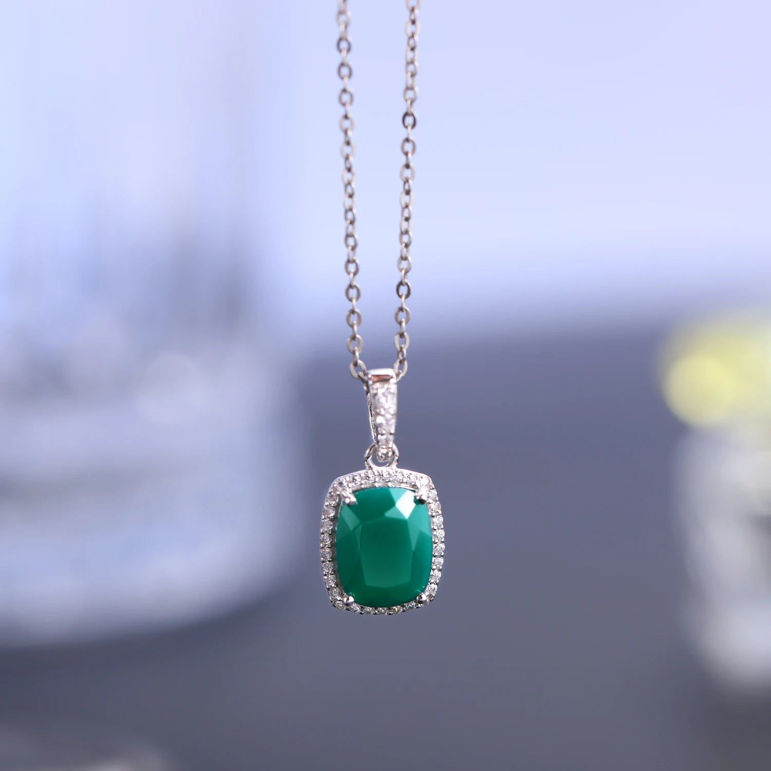 3.67Ct Natural Green Agate Pendant Necklace 925 Silver