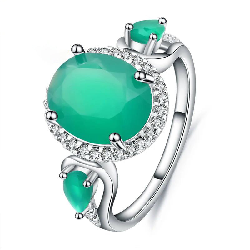 3.73Ct Natural Green Agate Ring 925 Silver