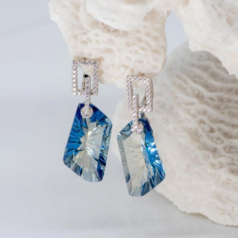 42.40Ct Natural Iolite Blue Mystic Quartz Gemstone Earrings