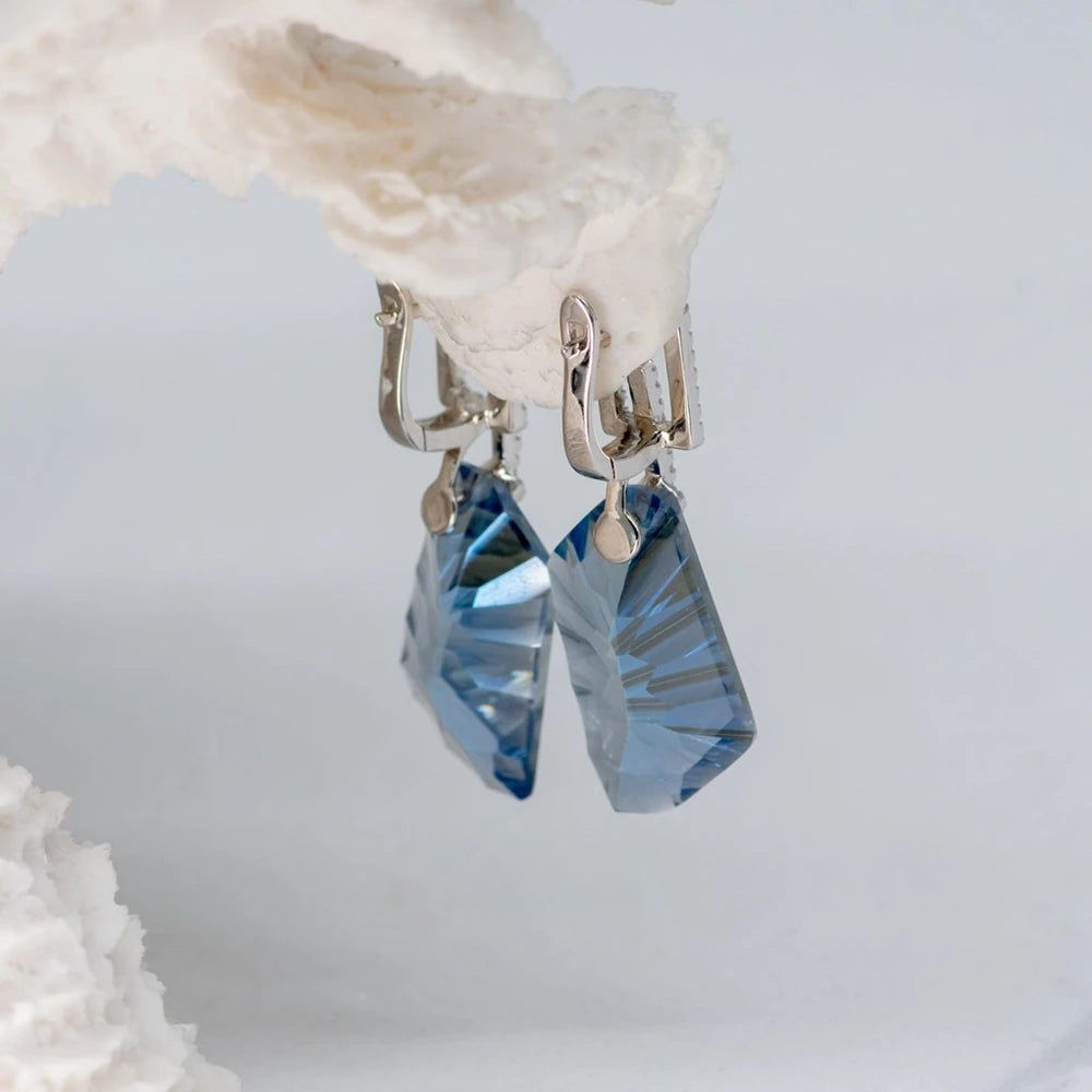 42.40Ct Natural Iolite Blue Mystic Quartz Gemstone Earrings