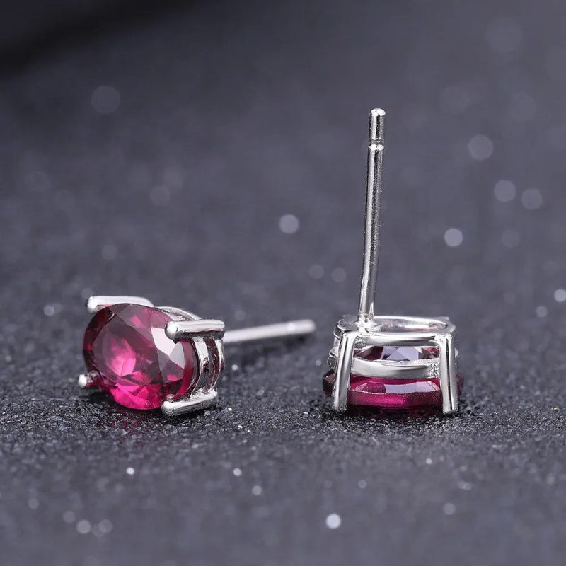 4*6mm Oval Rhodolite Garnet Silver Stud Earrings