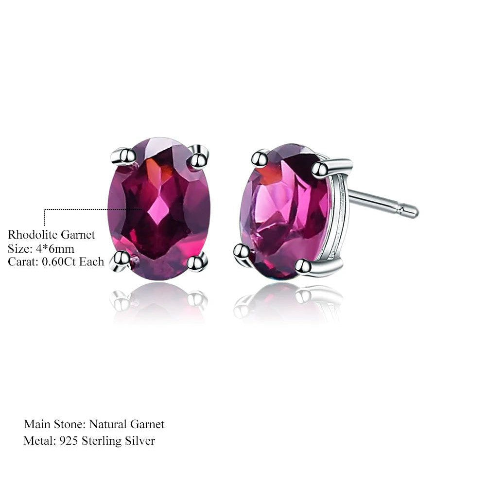 4*6mm Oval Rhodolite Garnet Silver Stud Earrings