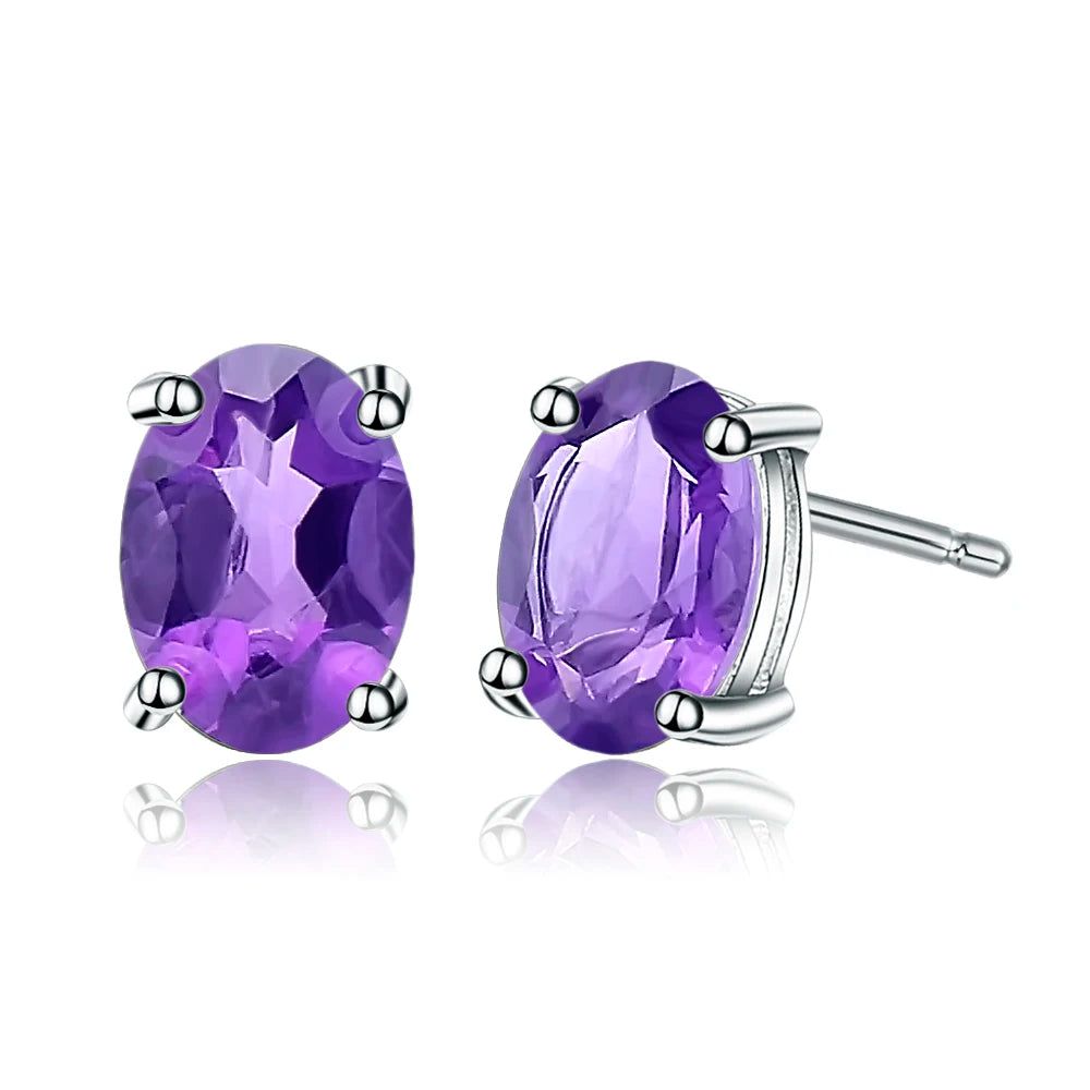 4*6mm Oval Rhodolite Garnet Silver Stud Earrings