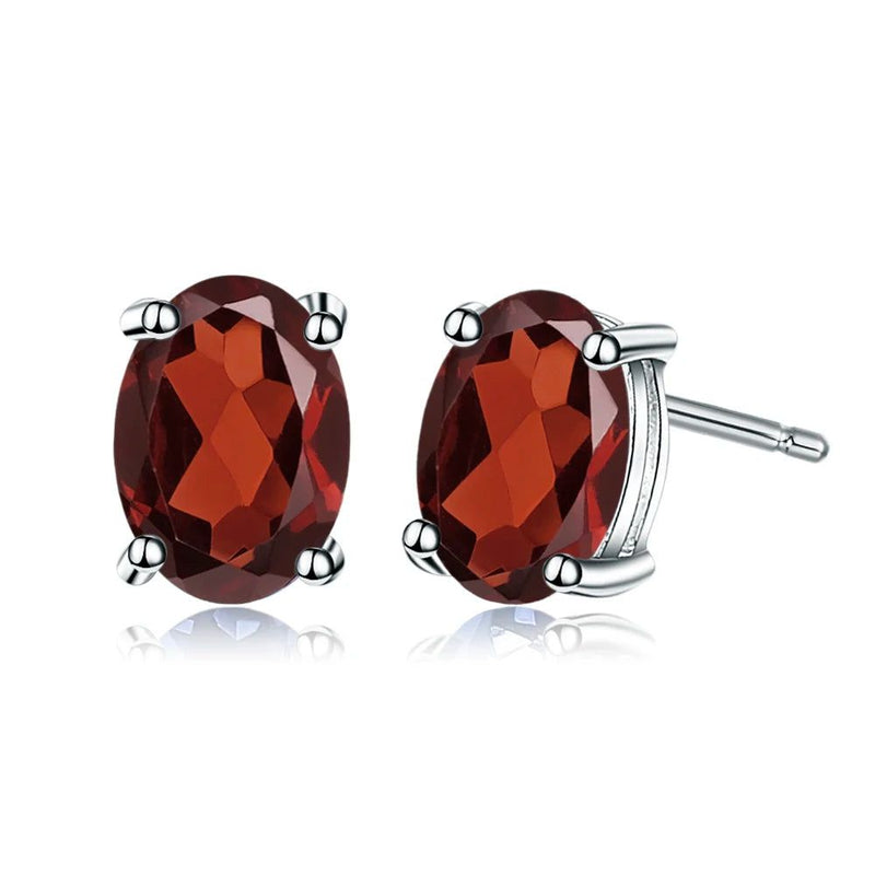 4*6mm Oval Rhodolite Garnet Silver Stud Earrings