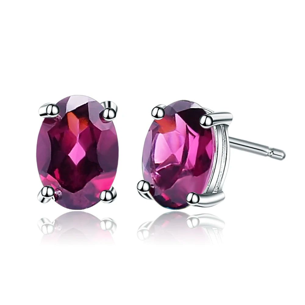 4*6mm Oval Rhodolite Garnet Silver Stud Earrings