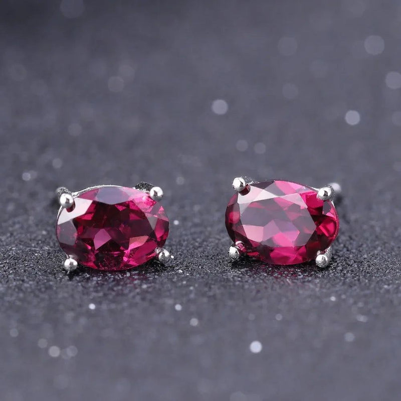 4*6mm Oval Rhodolite Garnet Silver Stud Earrings