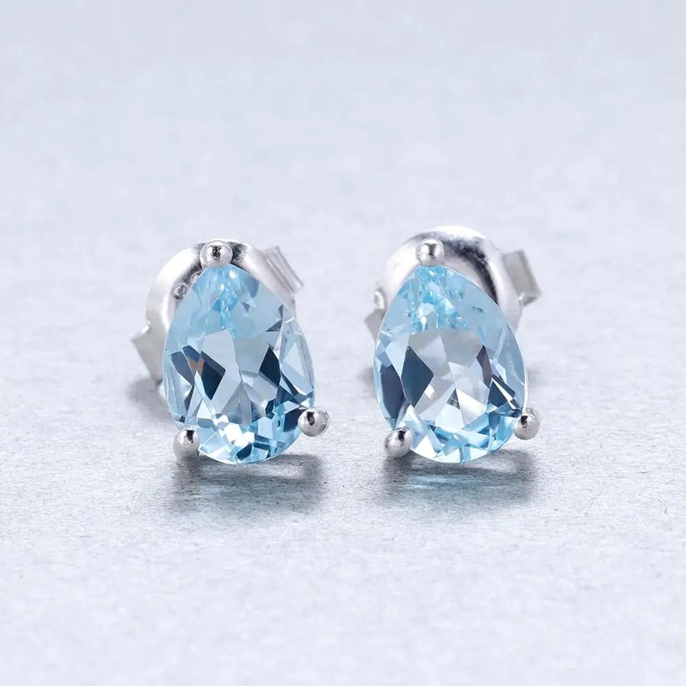 4*6mm Swiss Blue Topaz Stud Earrings Women