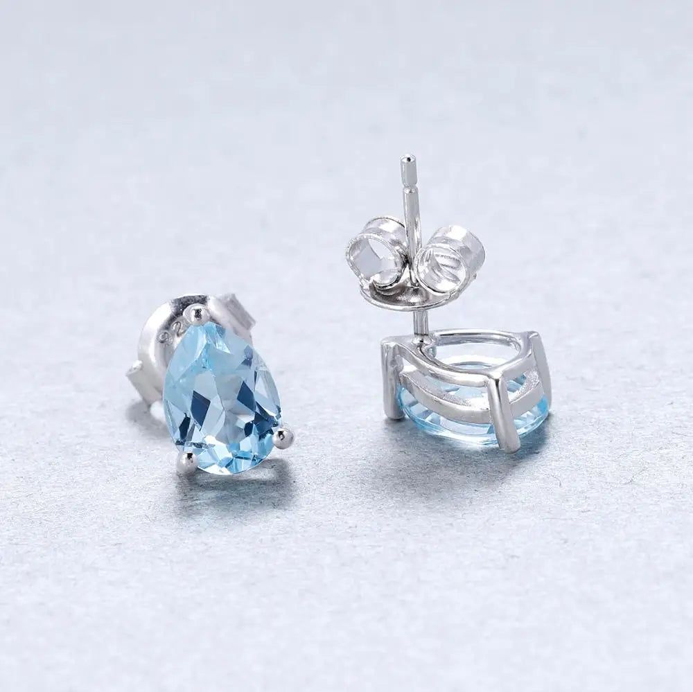 4*6mm Swiss Blue Topaz Stud Earrings Women