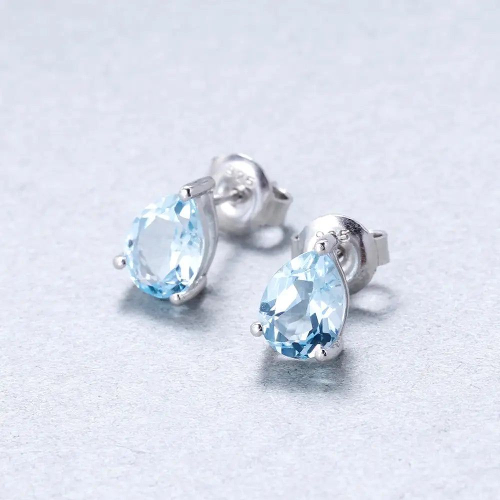 4*6mm Swiss Blue Topaz Stud Earrings Women