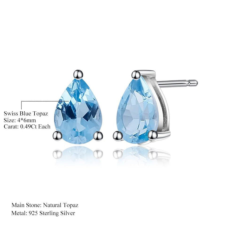 4*6mm Swiss Blue Topaz Stud Earrings Women