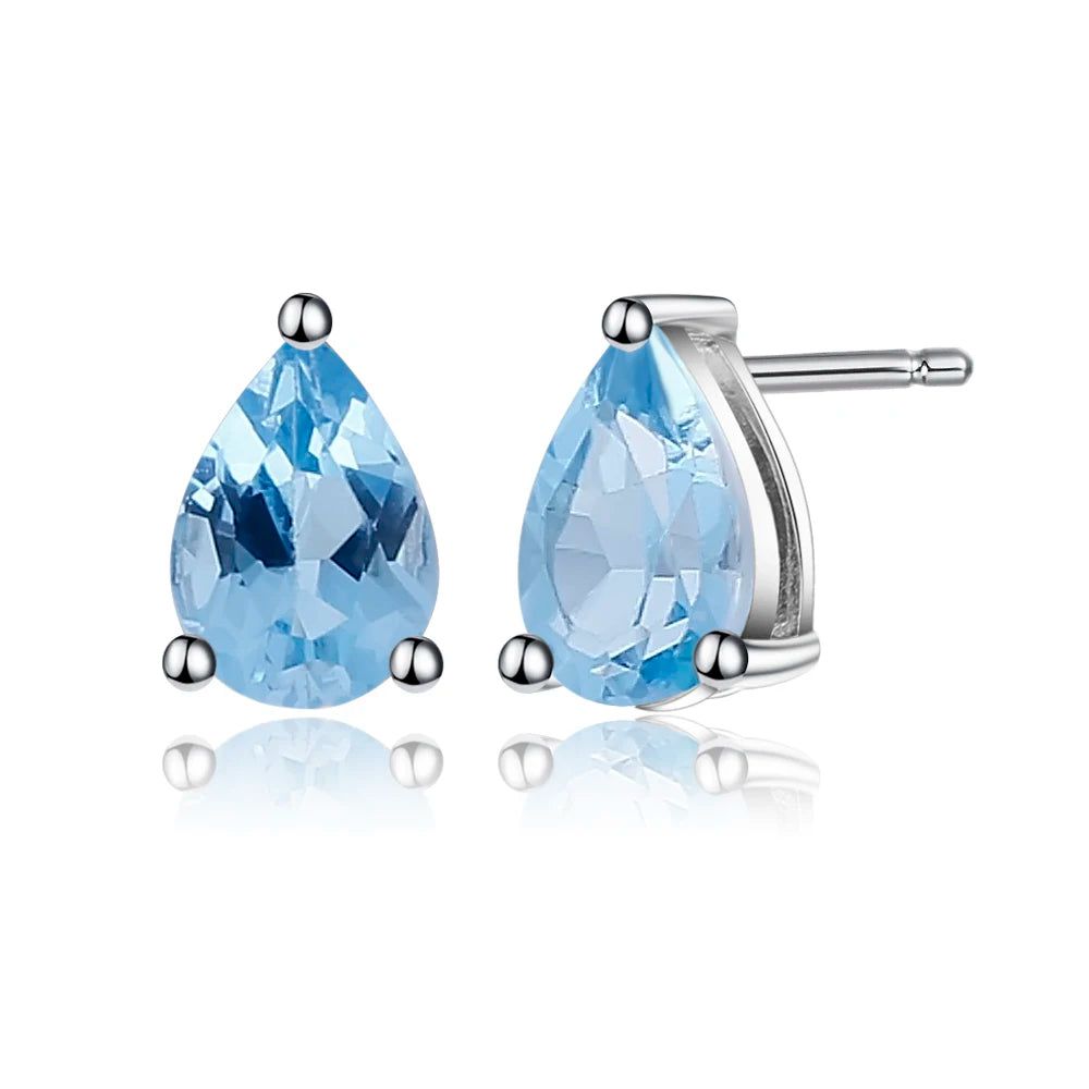 4*6mm Swiss Blue Topaz Stud Earrings Women