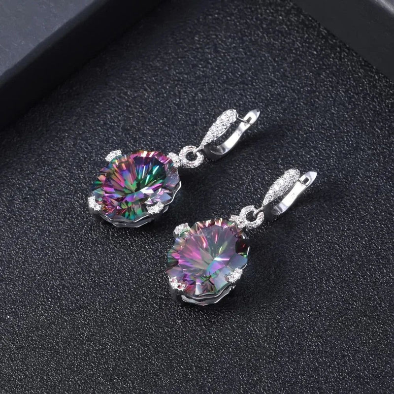 48.42Ct Natural Rainbow Mystic Quartz Drop Earrings Silver