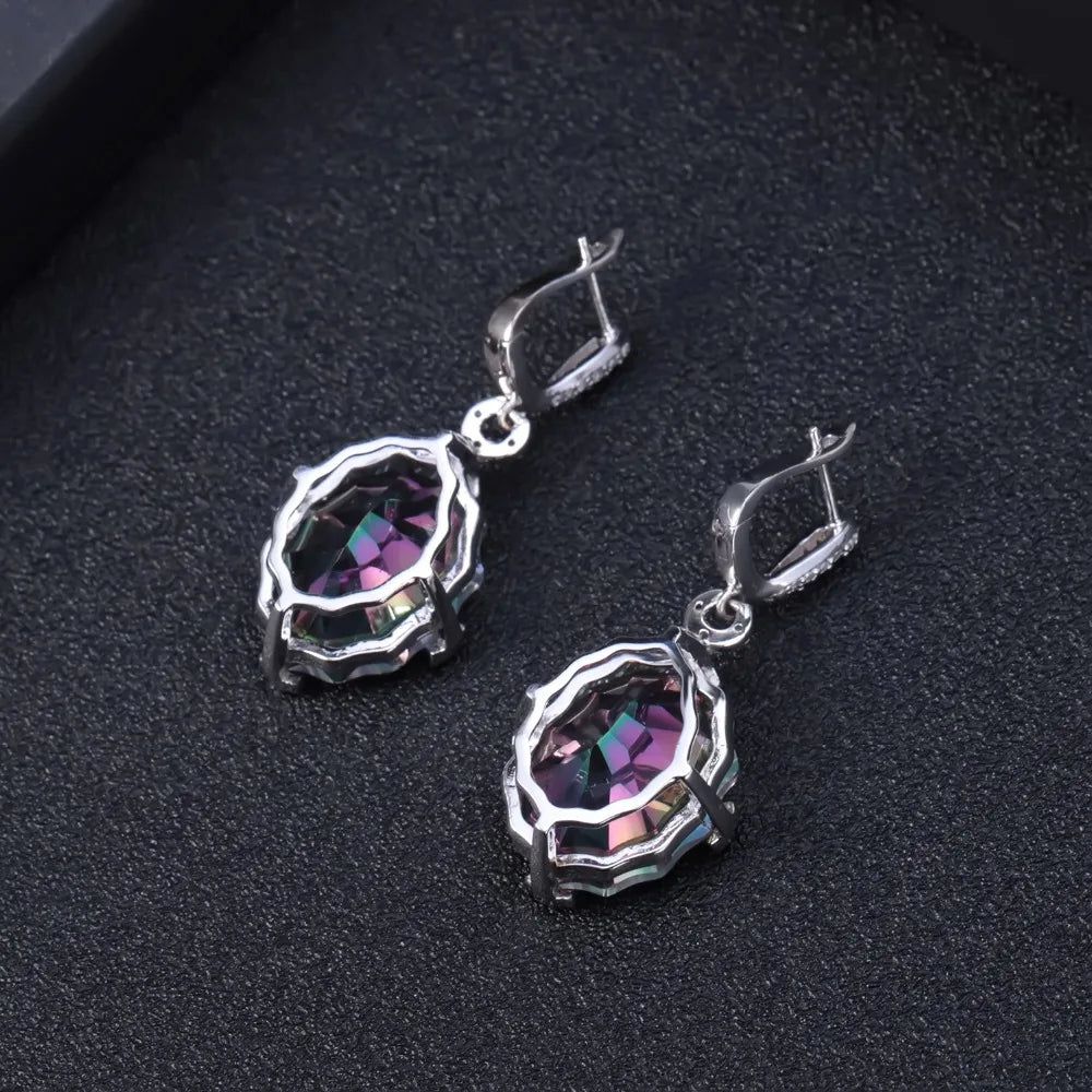 48.42Ct Natural Rainbow Mystic Quartz Drop Earrings Silver