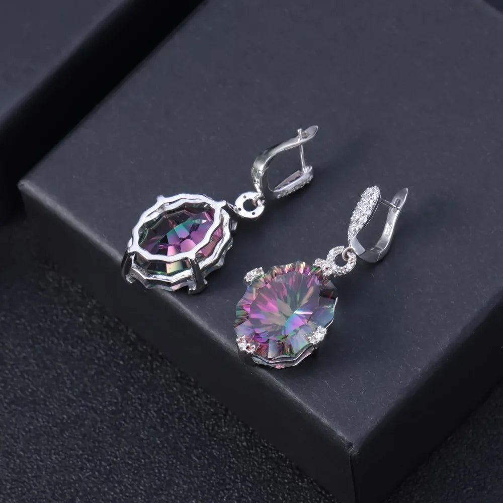 48.42Ct Natural Rainbow Mystic Quartz Drop Earrings Silver