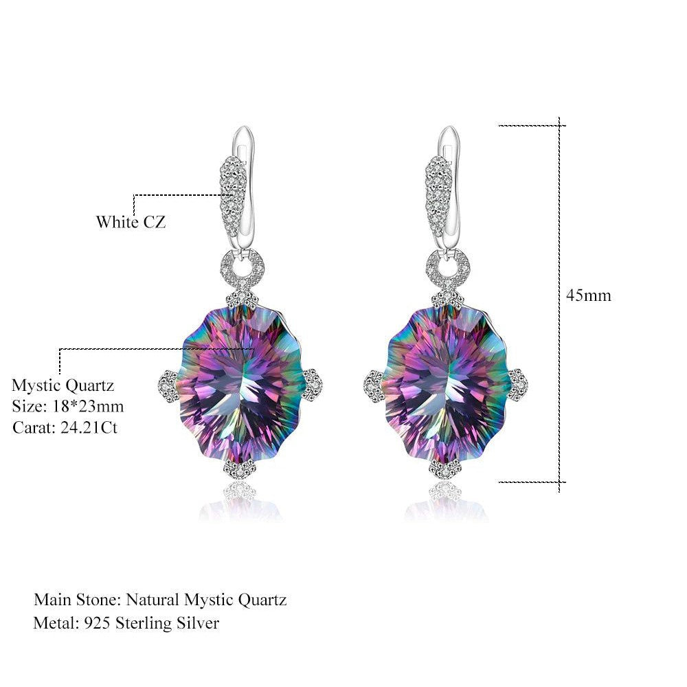 48.42Ct Natural Rainbow Mystic Quartz Drop Earrings Silver