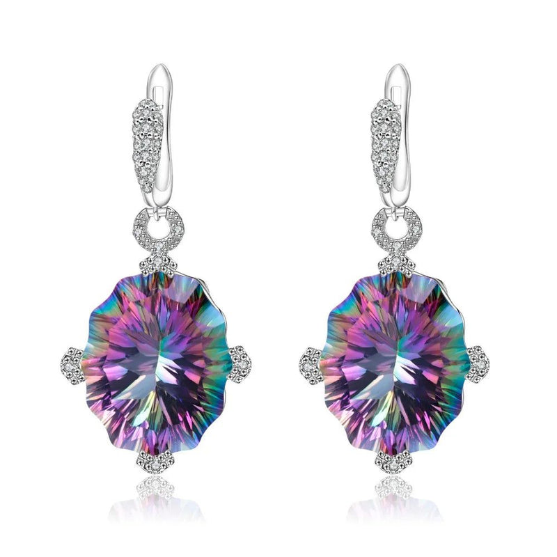 48.42Ct Natural Rainbow Mystic Quartz Drop Earrings Silver