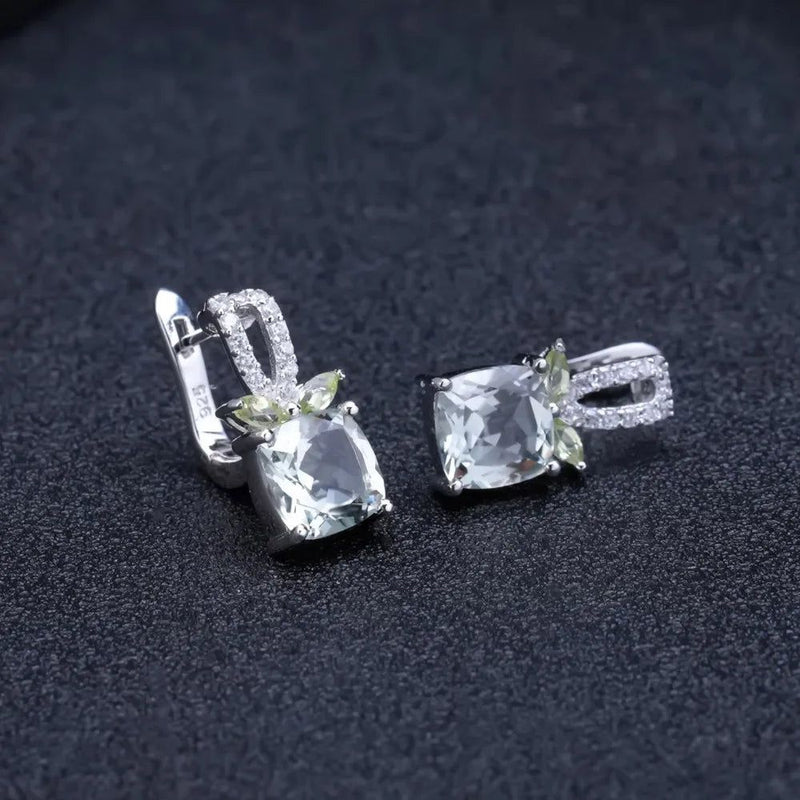 4.16Ct Natural Green Amethyst Earrings 925 Sterling Silver