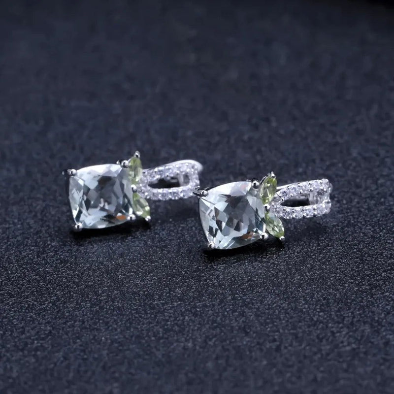 4.16Ct Natural Green Amethyst Earrings 925 Sterling Silver