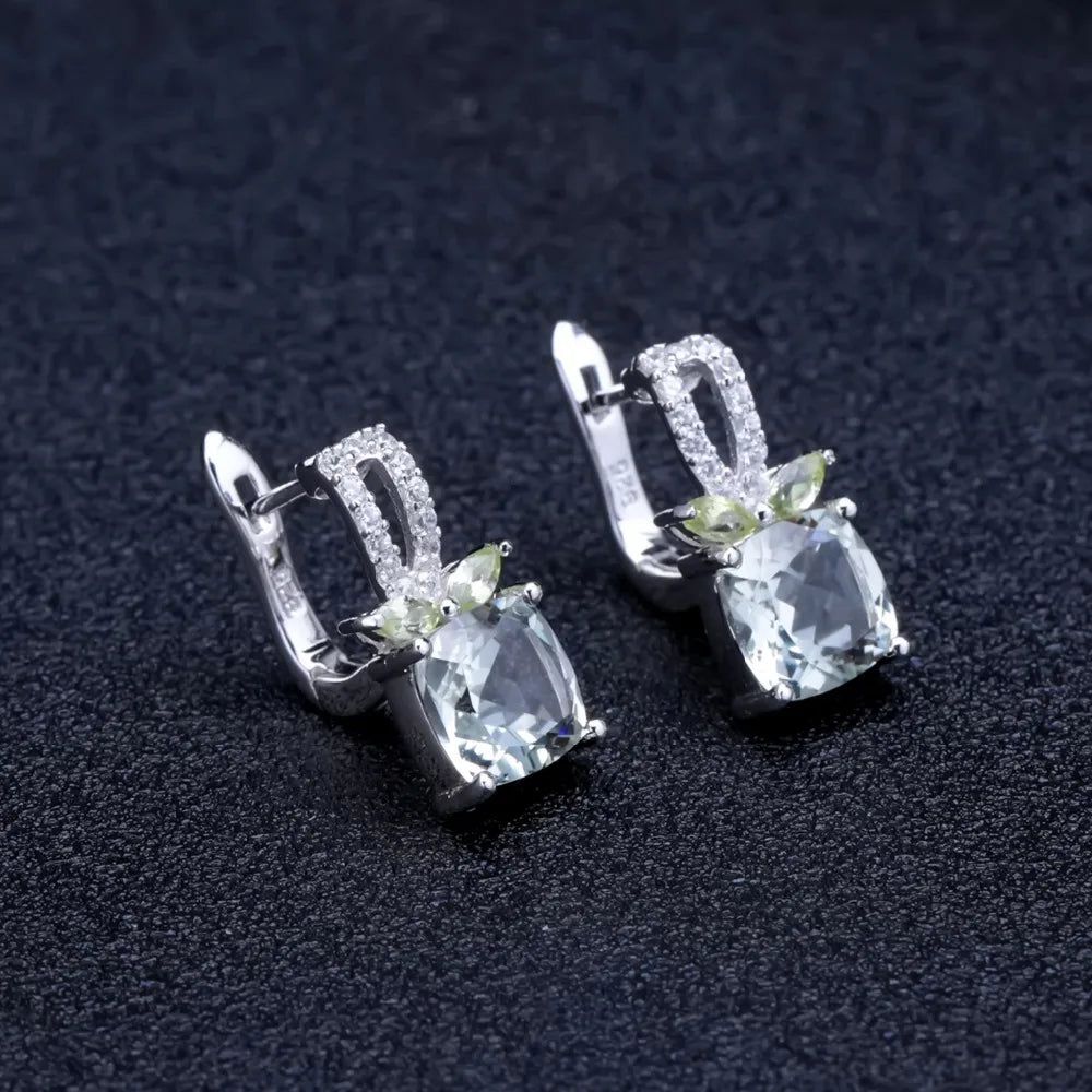 4.16Ct Natural Green Amethyst Earrings 925 Sterling Silver