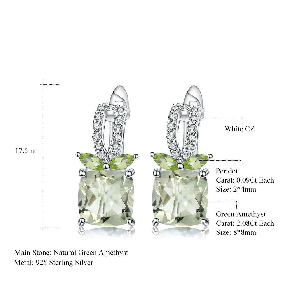 4.16Ct Natural Green Amethyst Earrings 925 Sterling Silver