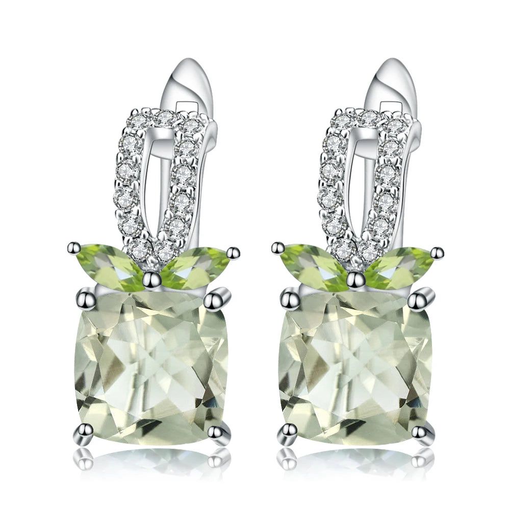 4.16Ct Natural Green Amethyst Earrings 925 Sterling Silver