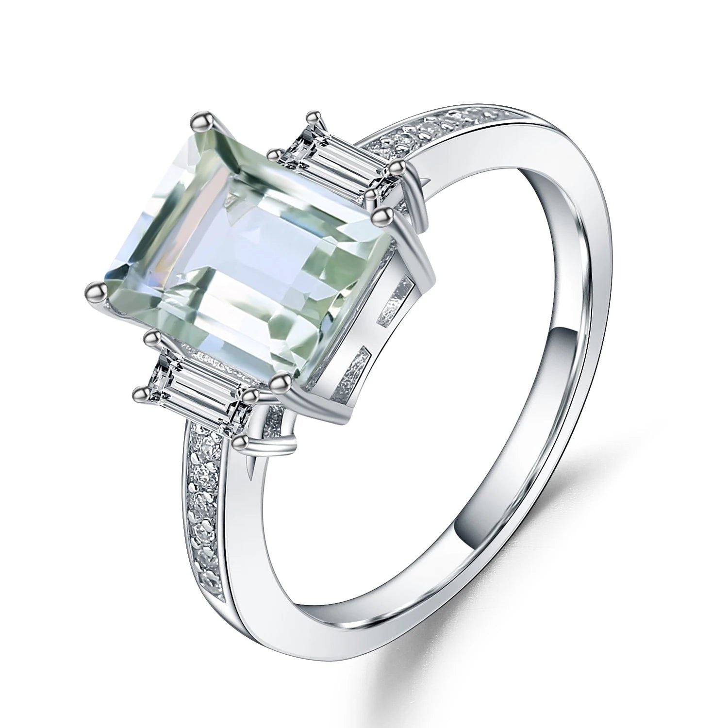 4.1Ct Natural Green Amethyst Ring 925 Silver