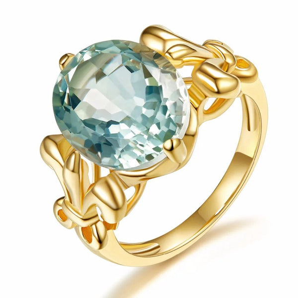 4.49ct Natural Green Amethyst Ring 925 Sterling Silver Yellow Gold Plated Fine Jewelry-Lucid Fantasy
