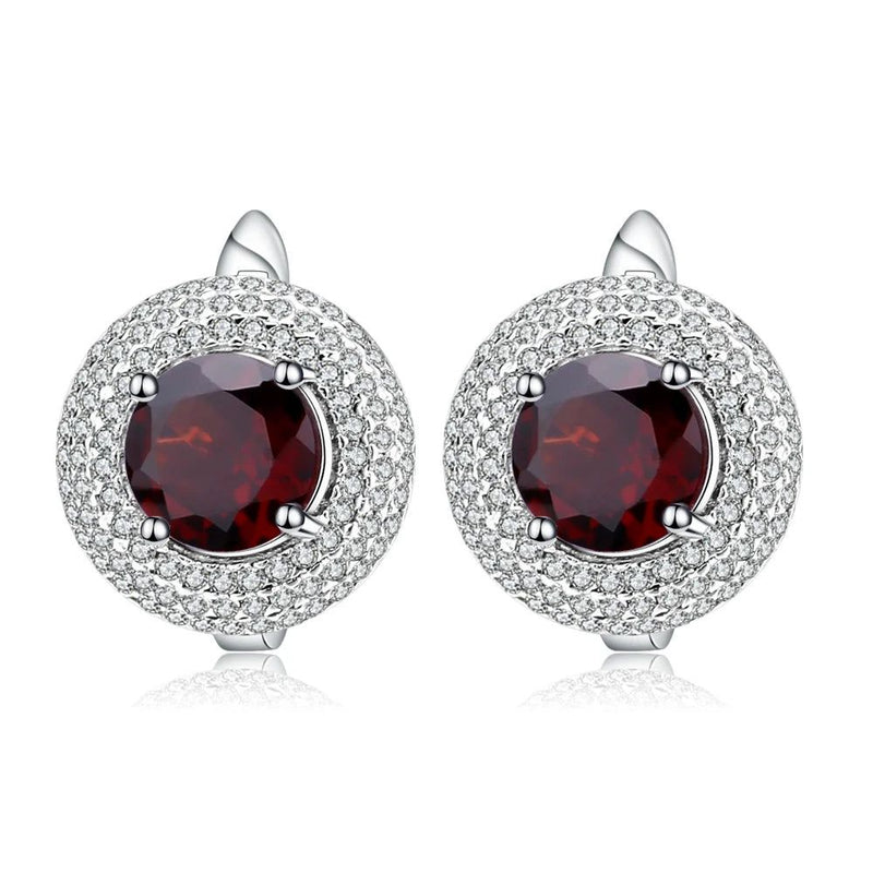 4.73Ct Round Natural Red Garnet Earrings 925 Sterling Silver