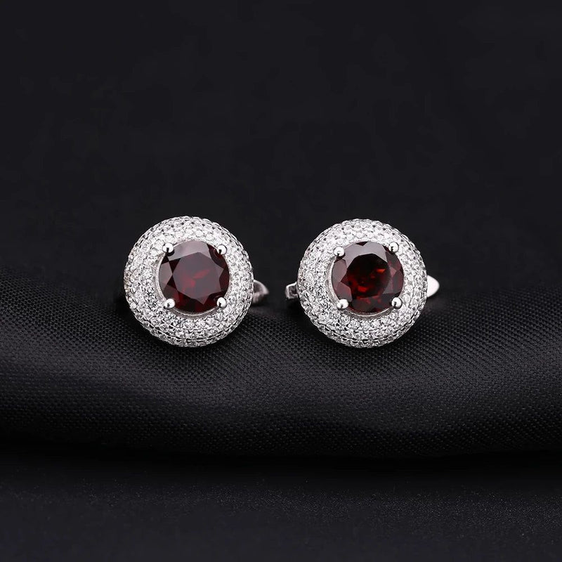 4.73Ct Round Natural Red Garnet Earrings 925 Sterling Silver