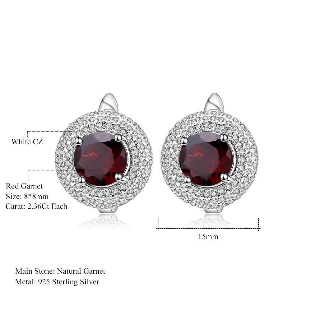 4.73Ct Round Natural Red Garnet Earrings 925 Sterling Silver