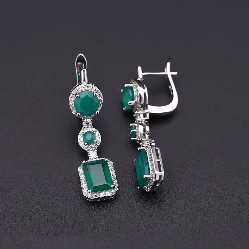 4.96Ct Natural Green Agate Drop Earrings