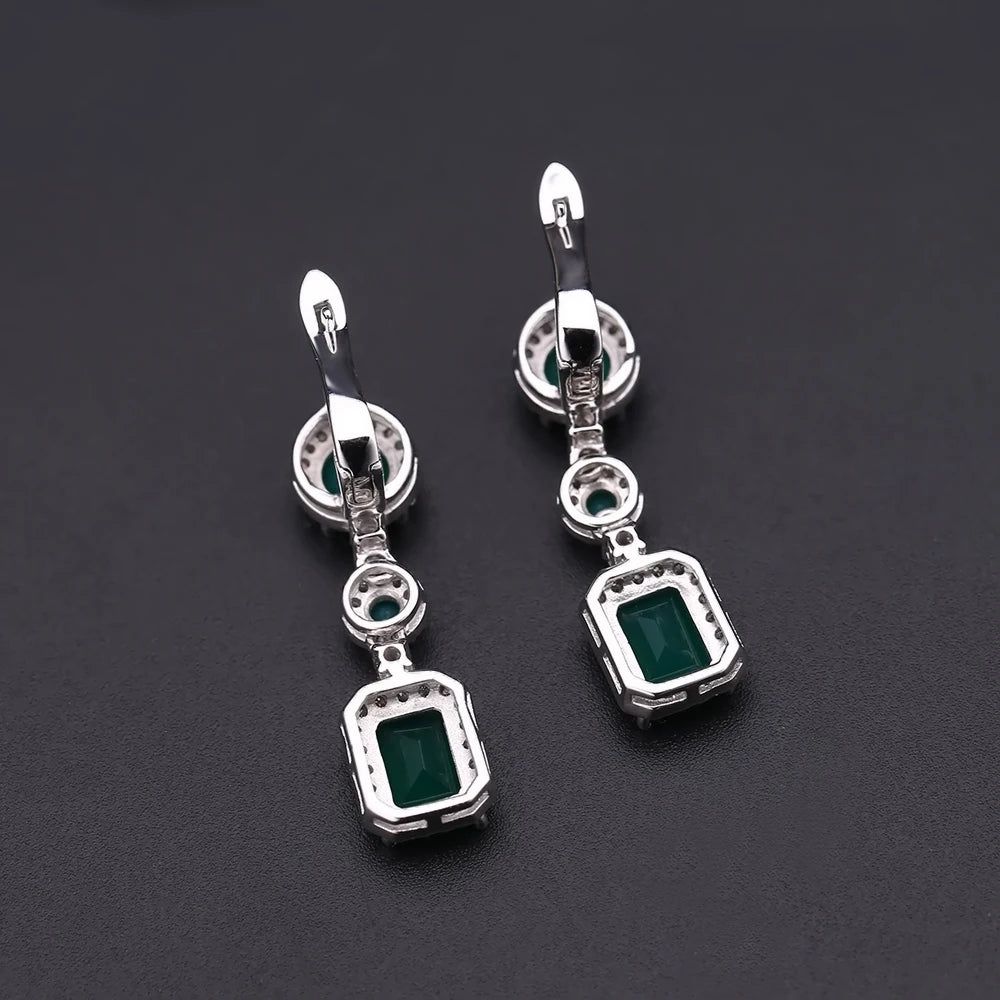 4.96Ct Natural Green Agate Drop Earrings