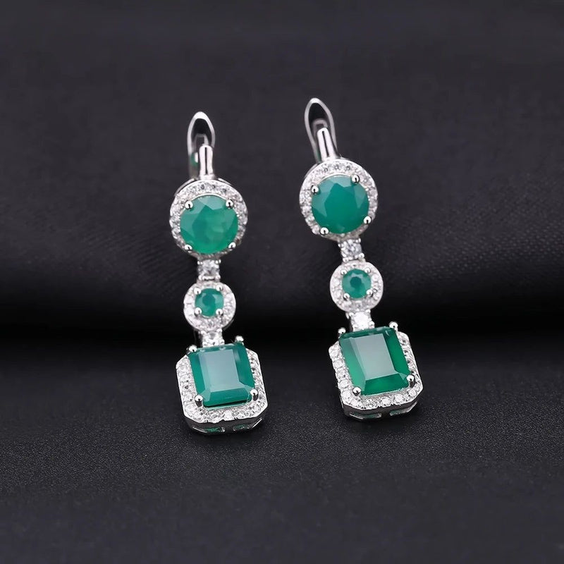 4.96Ct Natural Green Agate Drop Earrings