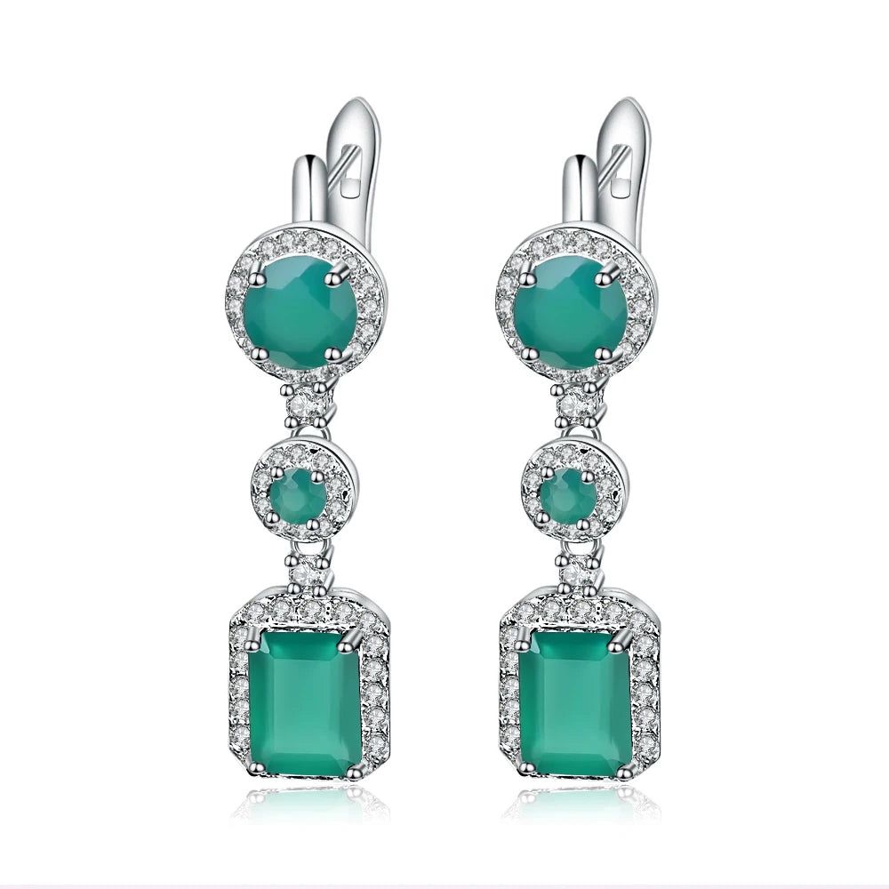 4.96Ct Natural Green Agate Drop Earrings