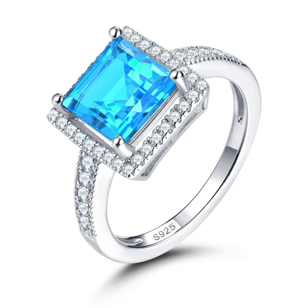Natural Blue Topaz Sterling Silver Ring S925 3.5 Carats Deep Blue Topaz Classic Design Fine Jewelry