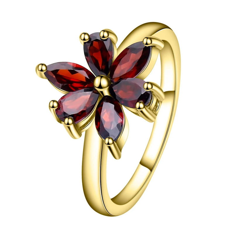 585 Gold Silver Ring Natural Garnet Flower Ring