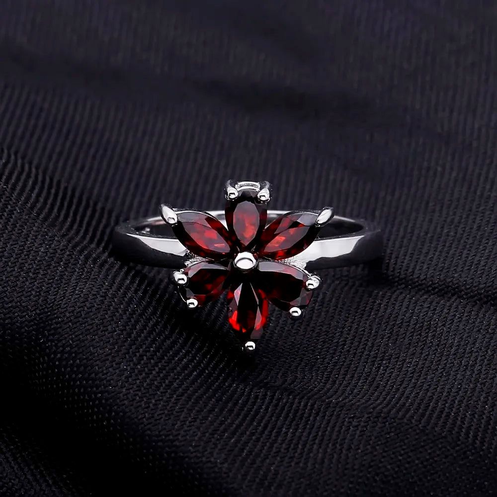 585 Gold Silver Ring Natural Garnet Flower Ring