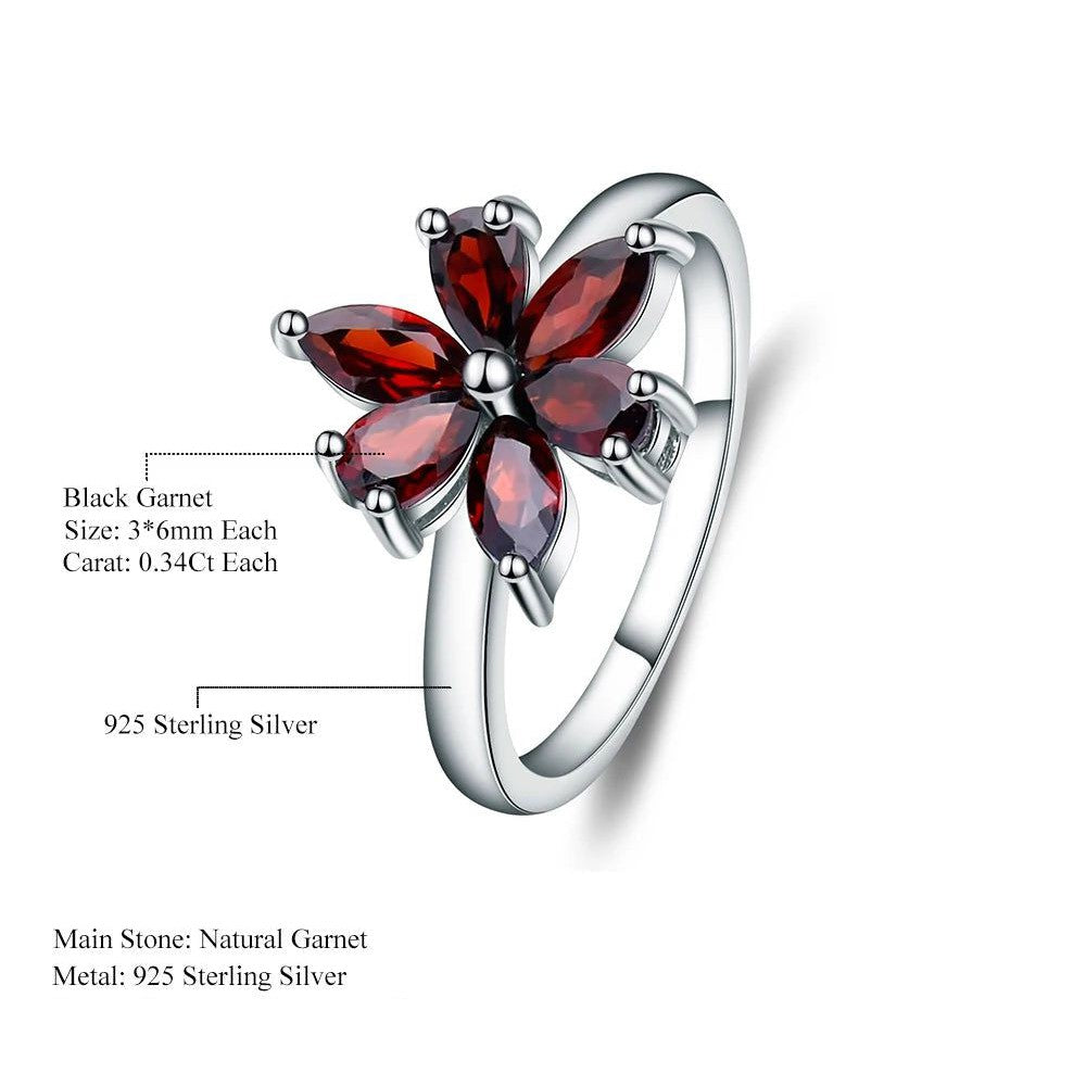 585 Gold Silver Ring Natural Garnet Flower Ring