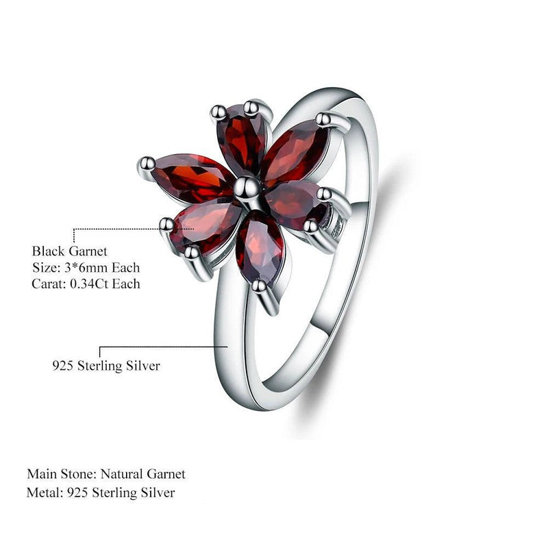 585 Gold Silver Ring Natural Garnet Flower Ring