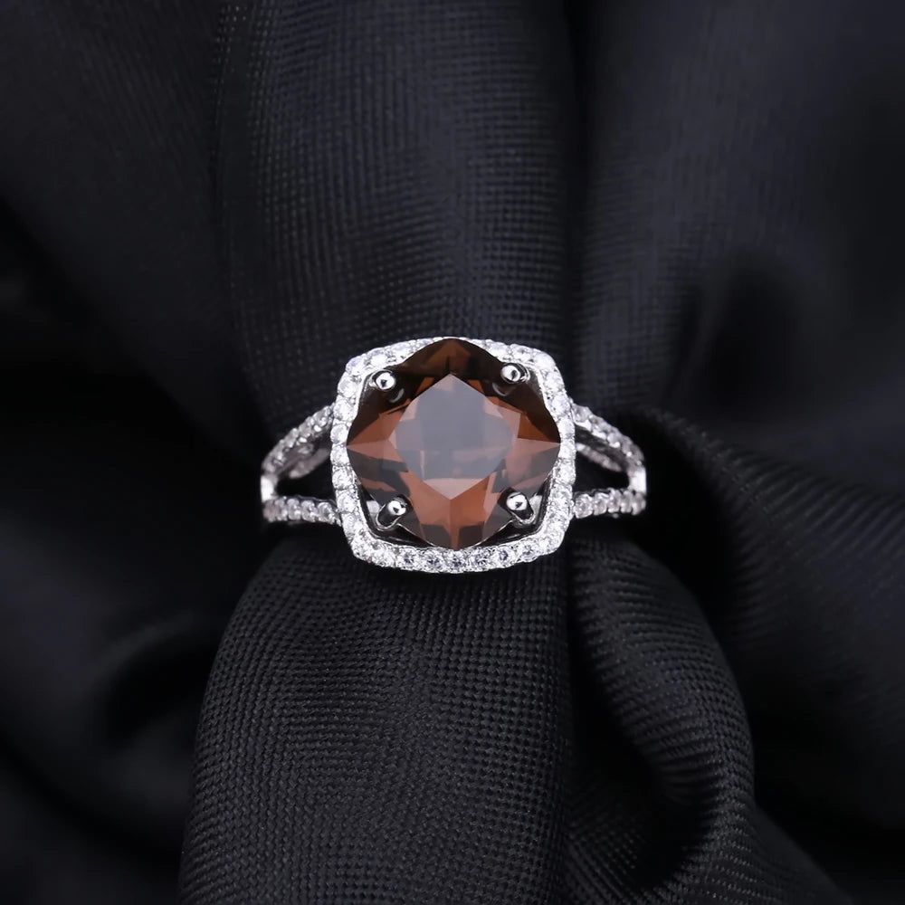 5.22Ct Natural Smoky Quartz Rings 925 Sterling Silver Jewelry