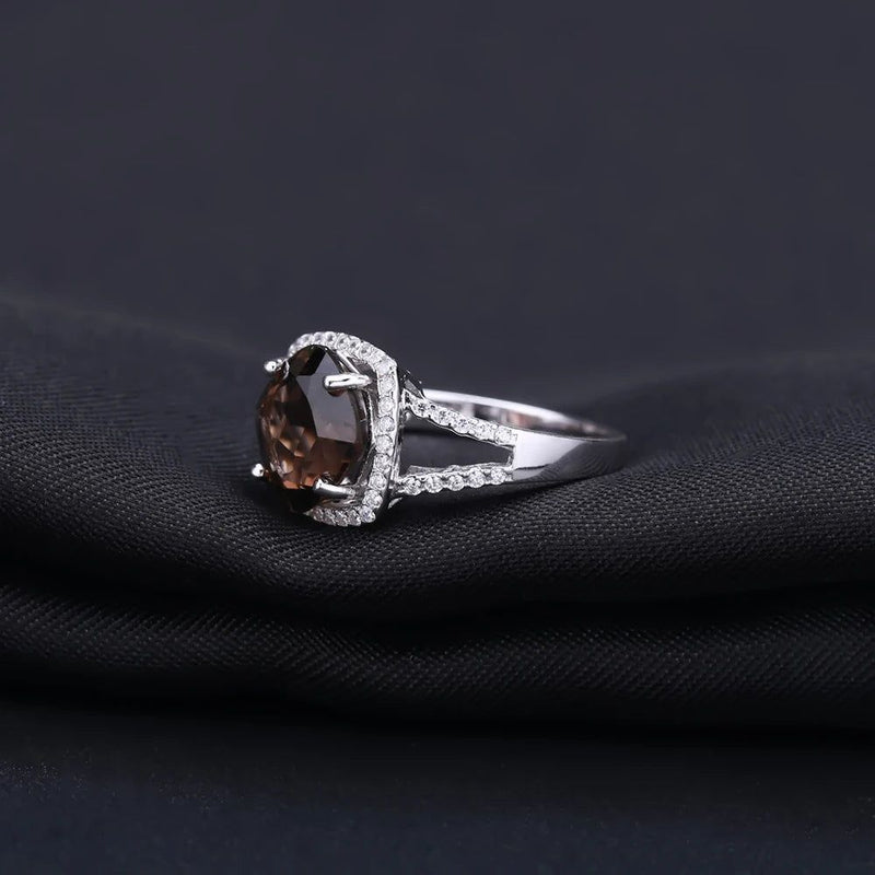 5.22Ct Natural Smoky Quartz Rings 925 Sterling Silver Jewelry