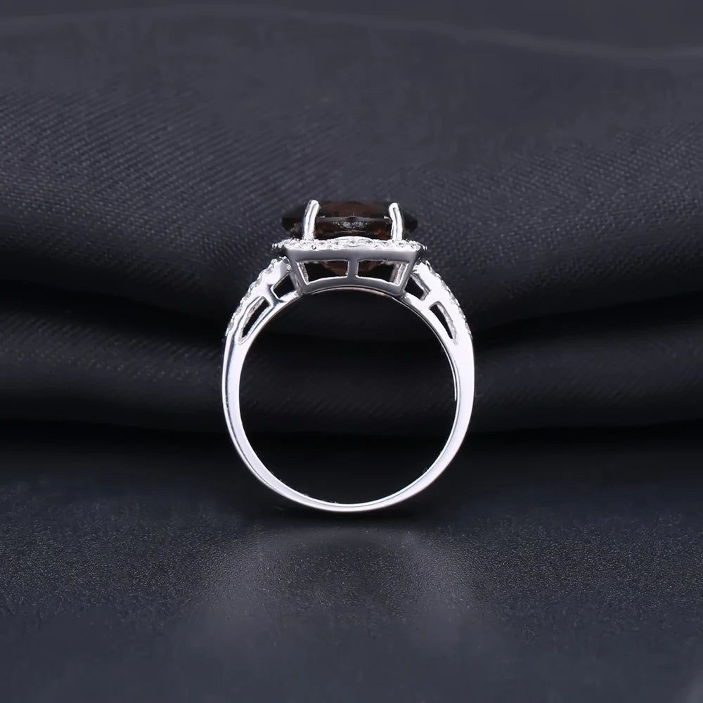 5.22Ct Natural Smoky Quartz Rings 925 Sterling Silver Jewelry