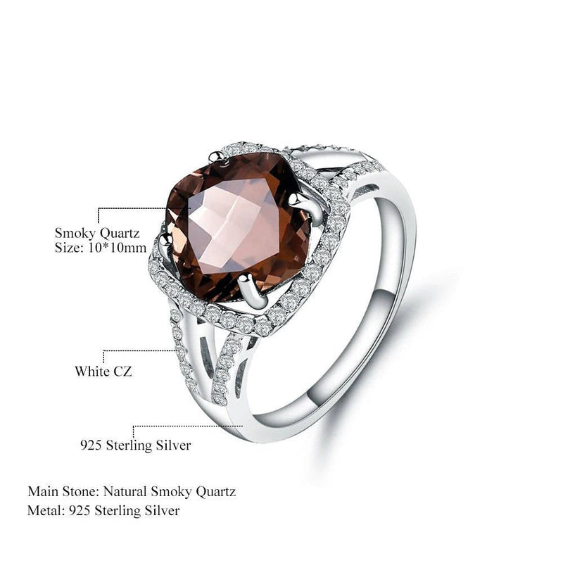 5.22Ct Natural Smoky Quartz Rings 925 Sterling Silver Jewelry