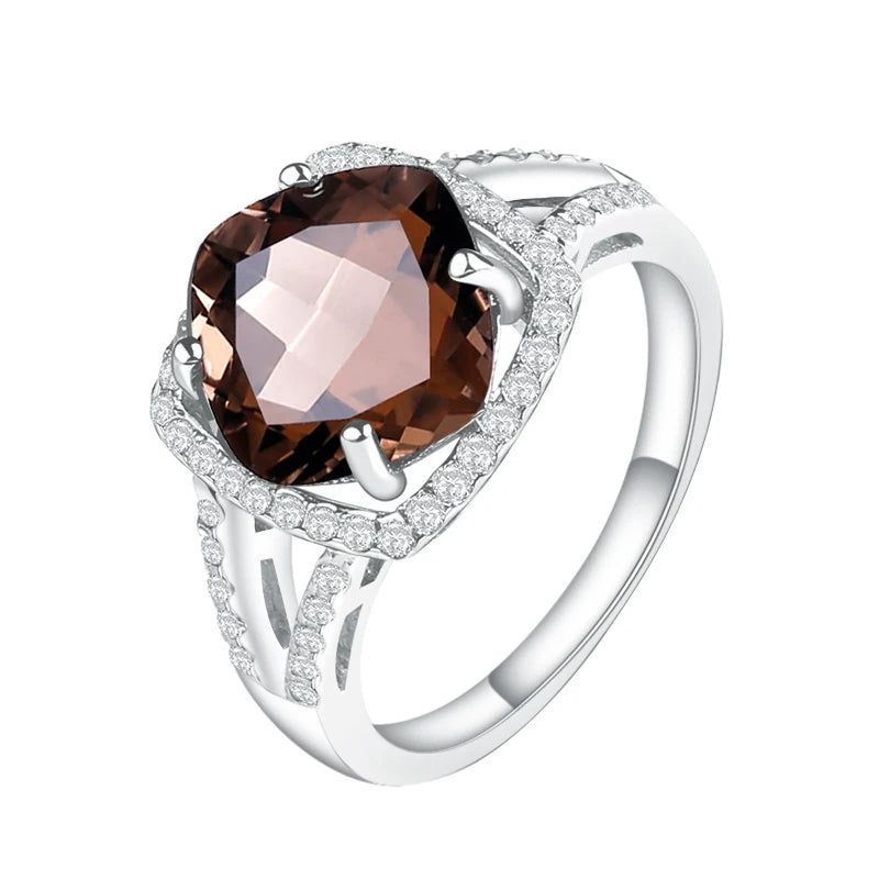 5.22Ct Natural Smoky Quartz Rings 925 Sterling Silver Jewelry