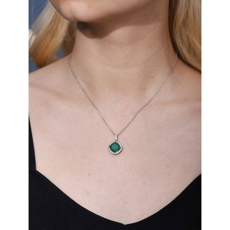 5.22ct Square Cut Natural Green Agate Pendant Necklace