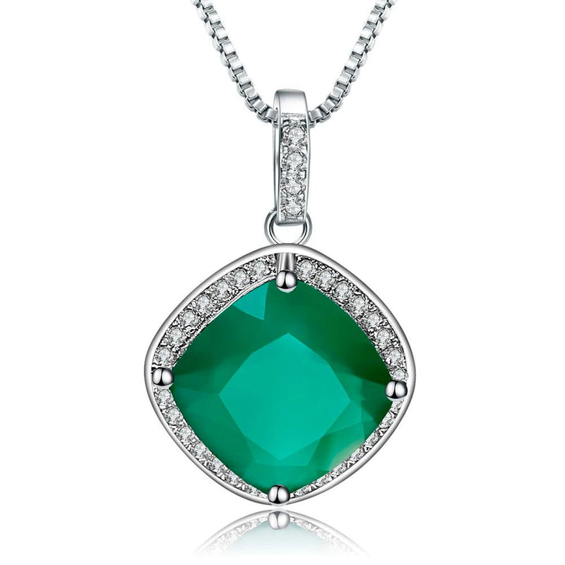 5.22ct Square Cut Natural Green Agate Pendant Necklace